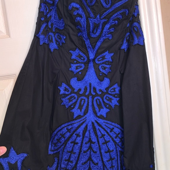 French Connection Strapless Black Blue Bead Dress - Picture 4 of 7